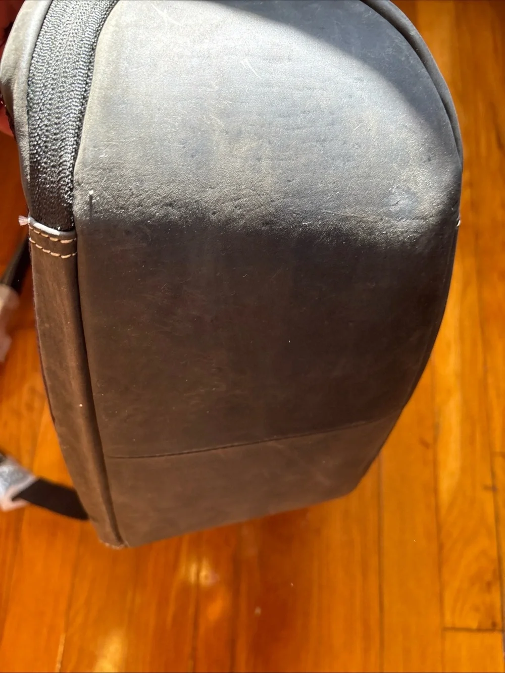 Men's Brown Leather Backpack with Embossed Motorcycle Design